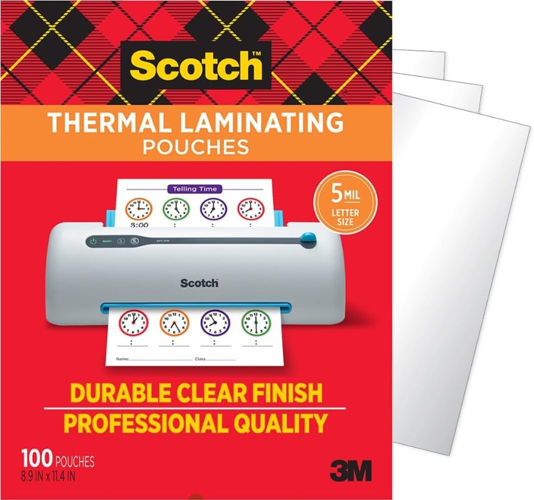 Scotch Thermal Laminating Pouches, 100 Count, Clear, 5 mil. | Fits Letter Sized 
