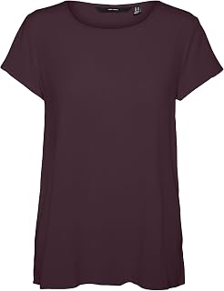 VERO MODA VMBECCA Women's Basic Round Neck Short Sleeve Long Top Solid T-Shirt