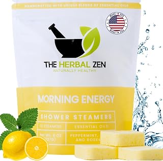 Ther Herbal Zen Morning Energy Shower Steamers Aromatherapy - 10 Pack | Energizing Peppermint, Lemon, Rosemary Blend | Natural Shower Bomb Tablets | Essential Oils | Spa Gift Women & Men | USA Made