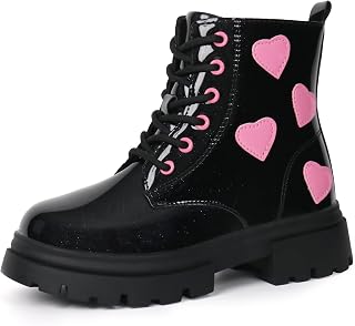 starmerx Girls Combat Ankle Boots Lace Up Side Zipper