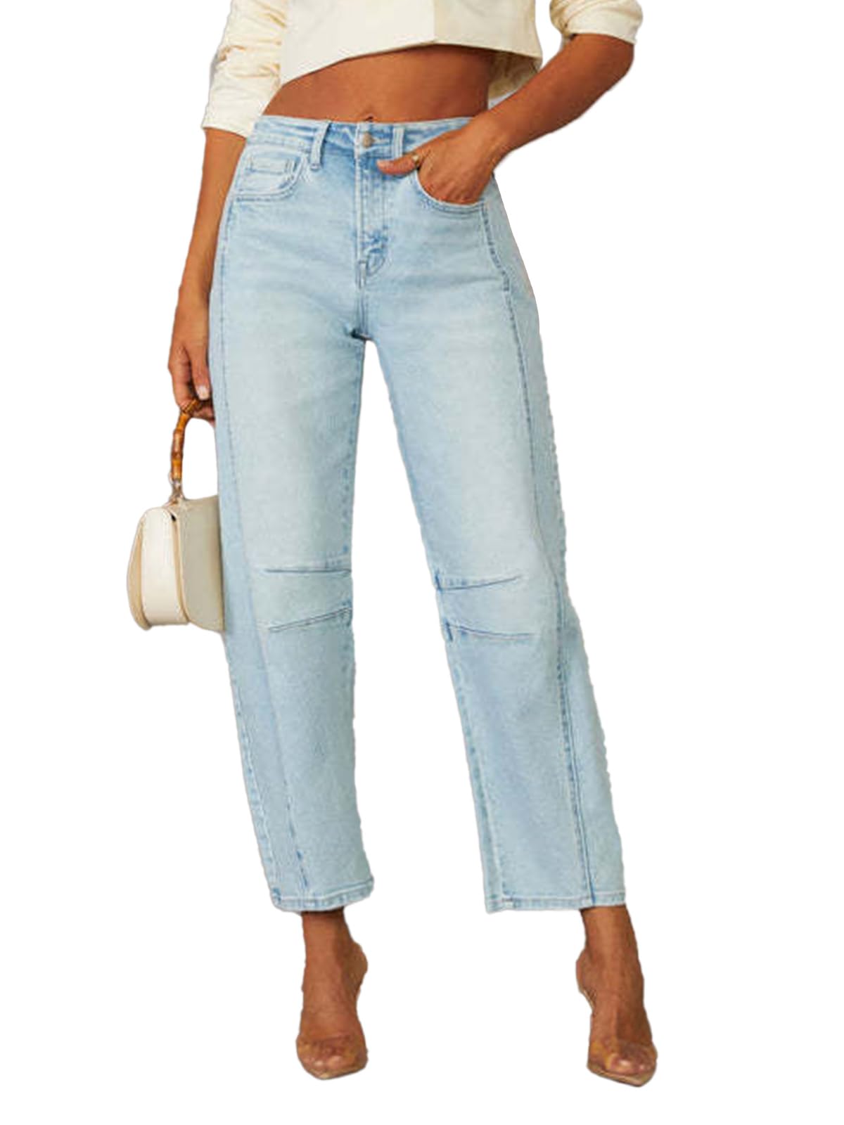 Onsoyours Jeans Women's Wide Leg High Waist Jeans Casual 7/8 Barrel Women's Jean