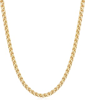 14K Gold Plated Wheat Chain Necklace for Men, 2/2.5/3/4/5mm Stainless Steel Necklace Chains for Men and Women 16-28 Inch