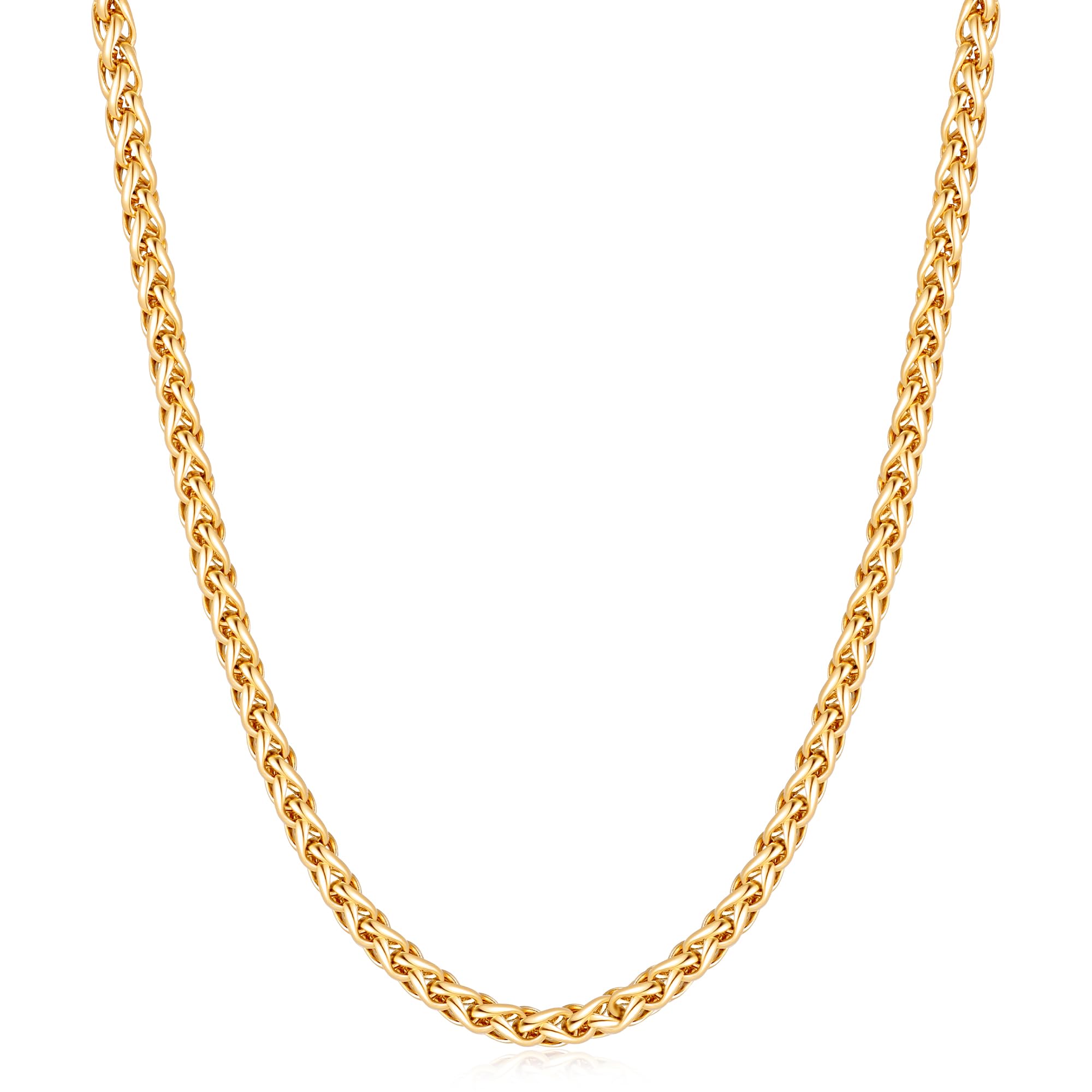 Fiusem 14K Gold Plated Wheat Chain Necklace for Men, 2/2.5/3/4/5mm Stainless Ste