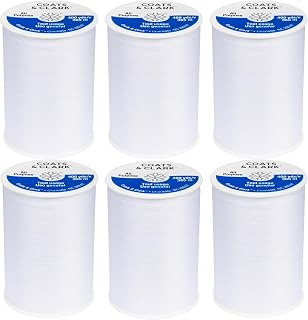 Coats & Clark All Purpose Sewing Thread for Sewing Machines, 100% Polyester High Quality Thread Spools for Hand Stitching, Medium Weight 35wt, 400 Yards, 6-Pack, White