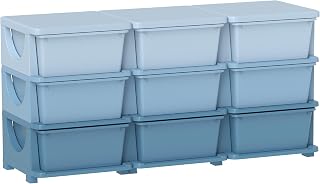 HOMCOM 9 Drawers Plastic Kids Storage Units 3 Tier Children Toy Chest Blue