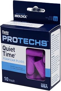 Flents Protechs Quiet Time Foam Ear Plugs, NRR 33, 10 Pair, Purple | Reusable Foam Ear Plugs for Sleeping, Snoring, Loud Noise, Traveling, Concerts, Construction, Studying, Work & Shooting