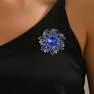 Crystal Flower Brooch for Women Blue Rhinestone Brooch Pins Accessories Gifts