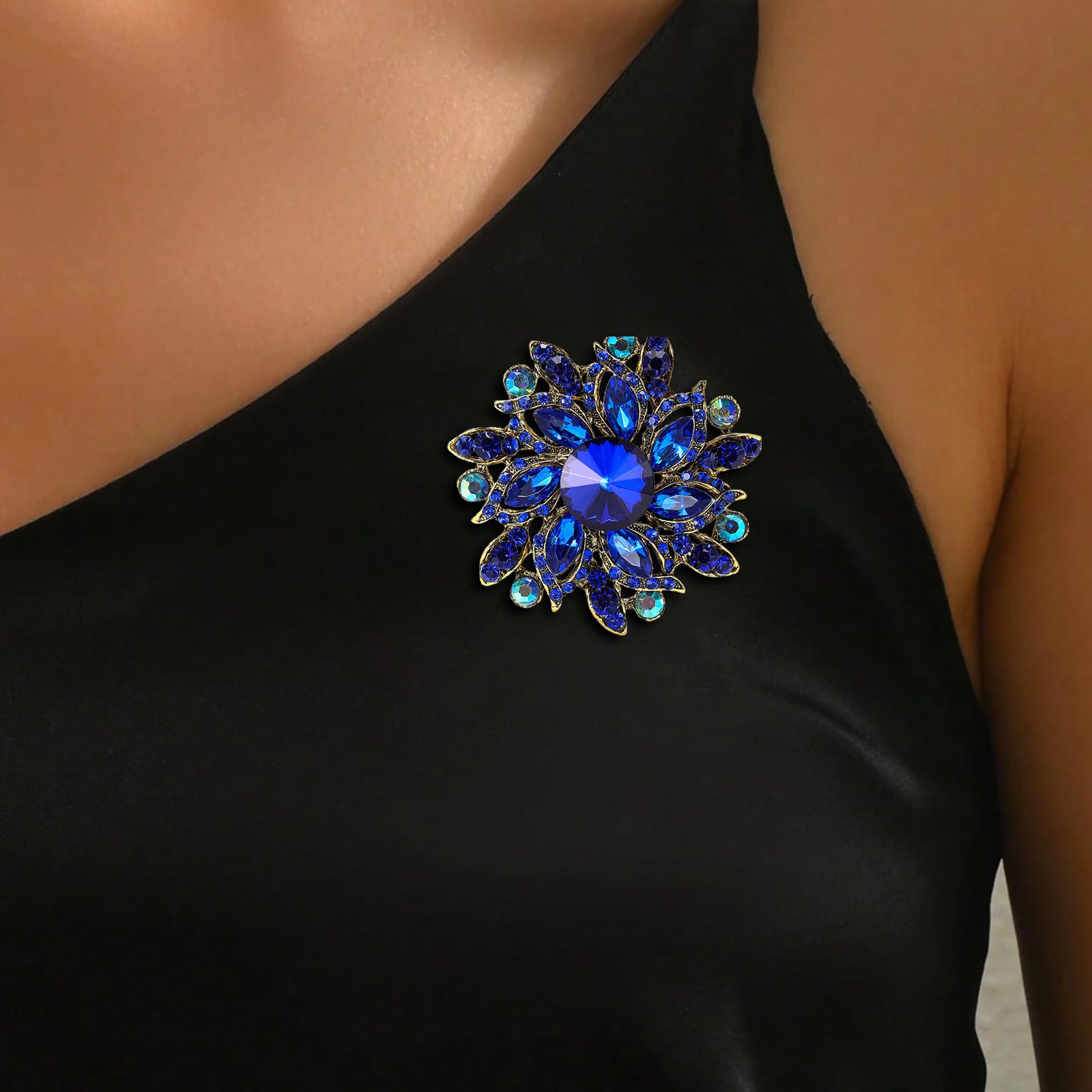 Crystal Flower Brooch for Women Blue Rhinestone Brooch Pins Accessories Gifts