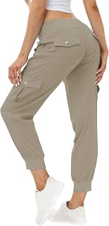 MoFiz Women's Lightweight Hiking Cargo Pants Quick Dry Casual Travel Trousers with Elastic Waist Pockets with Buttons