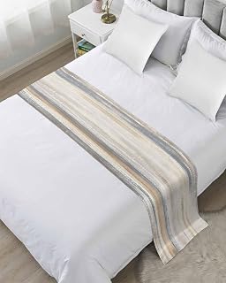 Beige Grey Bed Runner Scarf King Size,Abstract Mottled Art Retro Modern Painting Luxury Bed Throw Runners & Scarves for Twin Full Queen King Foot of Bed,Bedroom Hotel Wedding Room Decoration,94"x20"