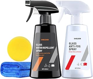 SHIELDOM Anti Fog Spray &amp; Rain Repellent Spray for Car Windshield Glass Water Repellent Defogger Spray Waterproof Prevent Fogging for Automotive Windows Mirrors Glasses Goggles Helmets - Pack of 2
