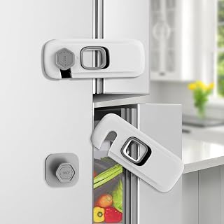 BECOMTO 2 Pack Childproof Refrigerator Lock,Cupboard Locks for Children,Freezer Lock Apply to Max 1"(25mm) Sealing Strip,Cabinet Cupboard Lock for Toddlers,Easy to Install,No Tools Need or Drill,Grey