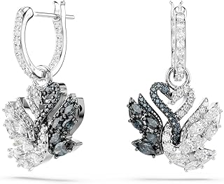 Swarovski Swan drop earrings, Swan, Black, Rhodium finish