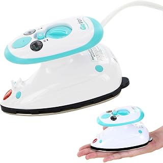 Go Iron Portable Mini Steam Iron, Dual Voltage, White/Teal | 150-watt Power, Ideal for Travel and Sewing, Lightweight Design