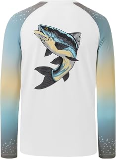 BASSDASH Men’s Fish Graphic UPF 50+ Long Sleeve Fishing Shirts Sun Protection Breathable Moisture Wicking T-Shirt