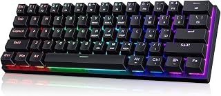 60% Wired Mechanical Gaming Keyboard with Blue Switches, LED Backlit | 61 Keys Ultra-Compact Mini Portable Office Keyboard for PC/Mac/Xbox, 18 LED Backlight, Easy to Carry On Trip, Black
