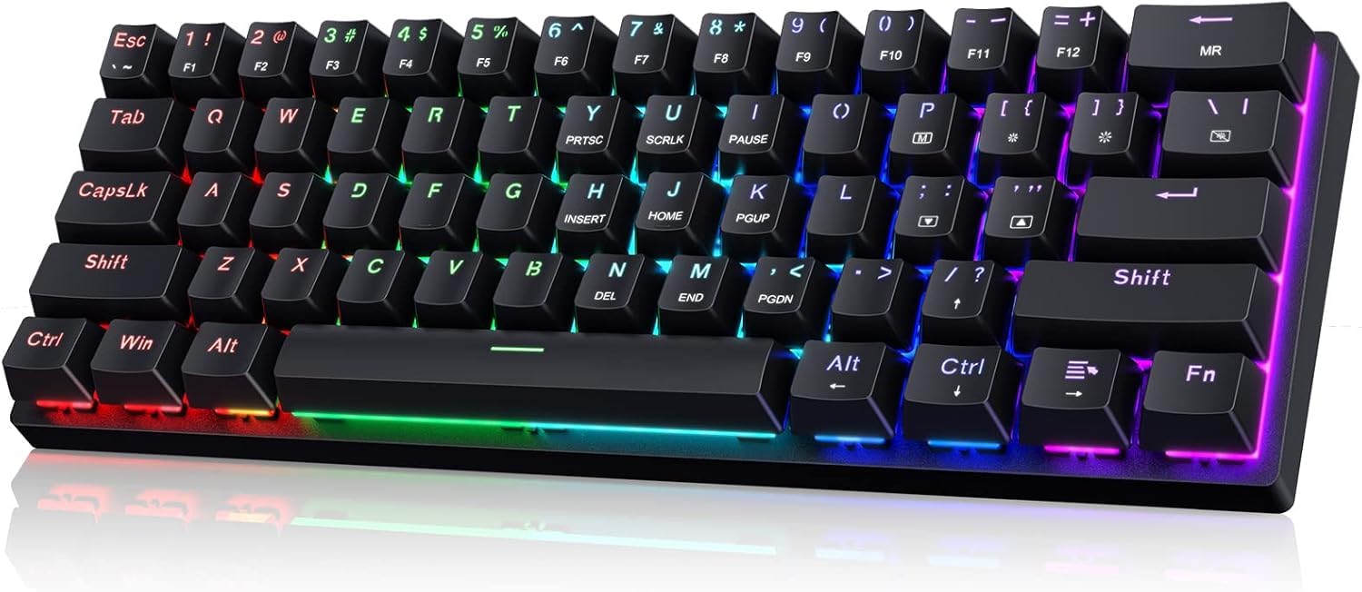60% Wired Mechanical Gaming Keyboard with Blue Switches, LED Backlit | 61 Keys U