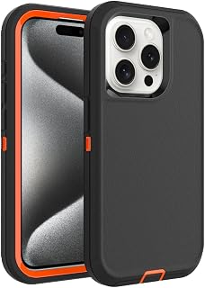 Case for iPhone 14 Pro Max, Heavy-Duty Tough Rugged Shockproof Drop Protective Cover Phone Cases, Black+Orange