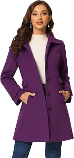 Allegra K Women's Winter Classic Coat with Pockets Single Breasted