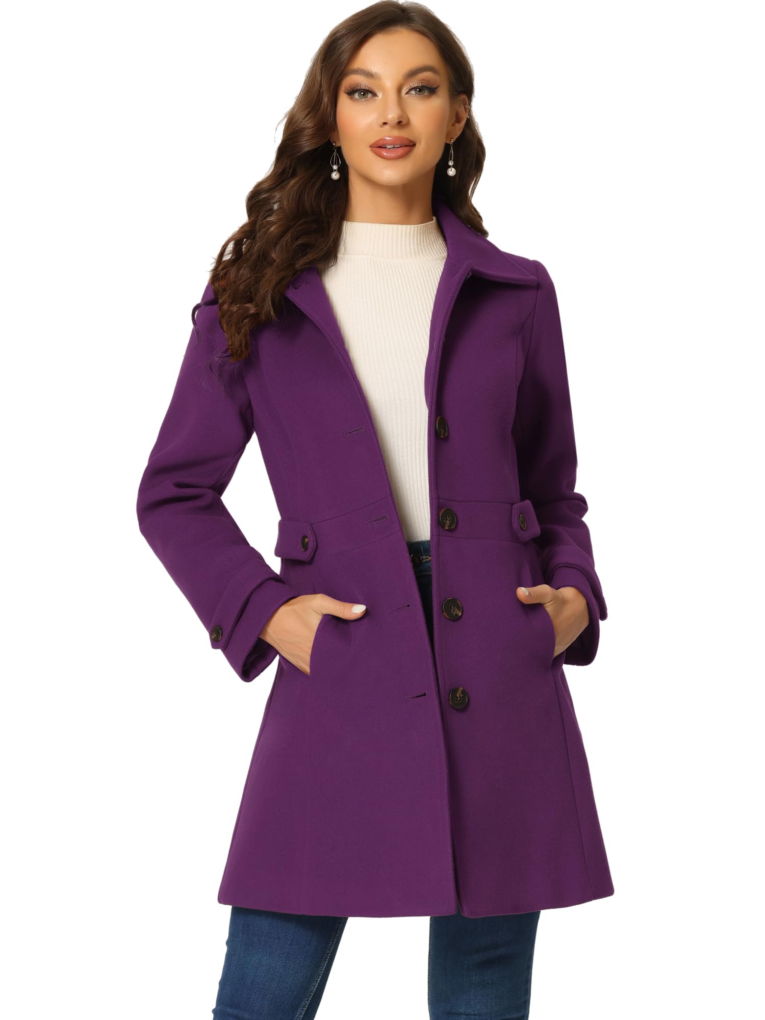 Allegra K Women's Winter Classic Coat with Pockets Single Breasted