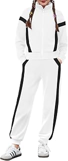 Zaclotre Girl's 2 Piece Outfits Zip Up Sweatsuit Contrast Striped Tracksuit