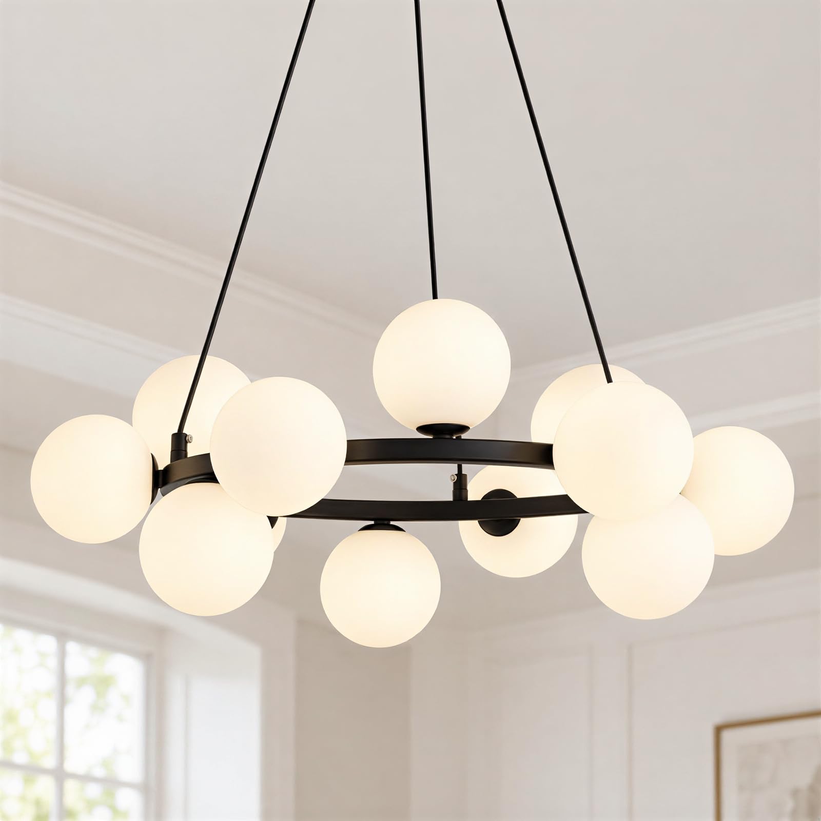 Modern Black Chandelier，Round Sputnik Chandelier with Glass Globes,Globe Chandel