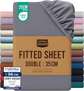 Utopia Bedding Double Fitted Sheet, Grey, Deep Pocket 35cm (14")
