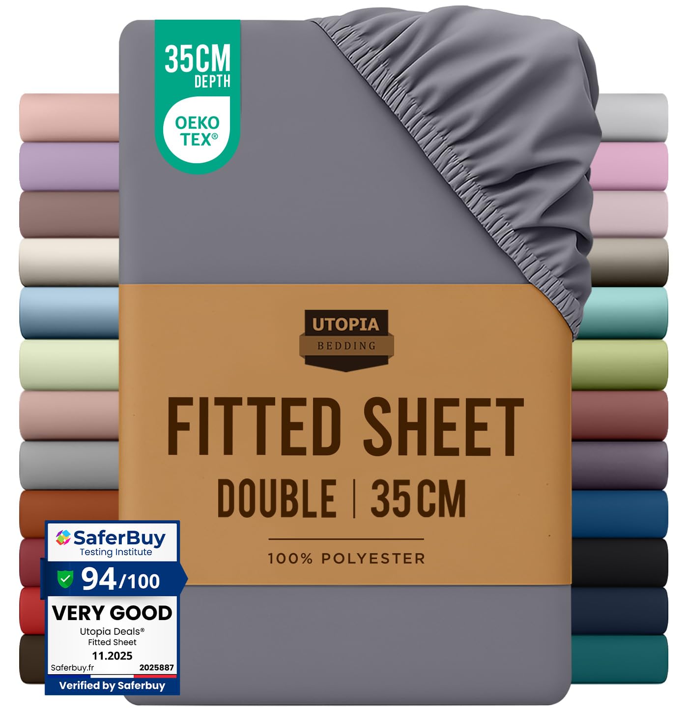 Utopia Bedding Double Fitted Sheet, Grey, Deep Pocket 35cm (14")