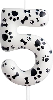 5th Birthday Candle Number 5 Cake Topper White Dog Paw Print Theme Cake Topper Decorations for Boy Girl Party Decoration Supplies