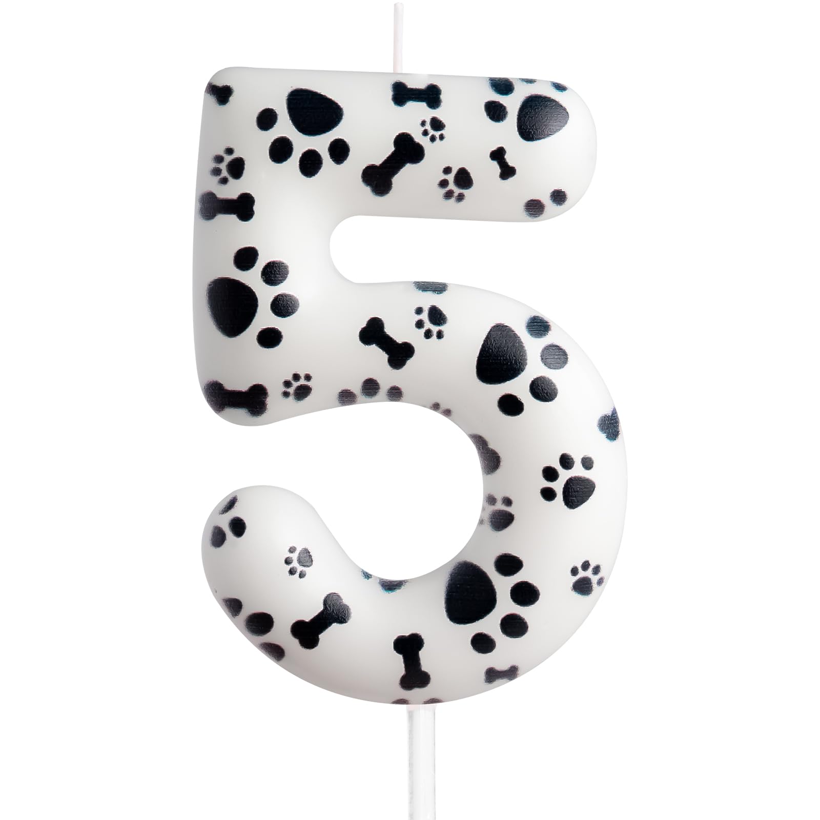 5th Birthday Candle Number 5 Cake Topper White Dog Paw Print Theme Cake Topper D
