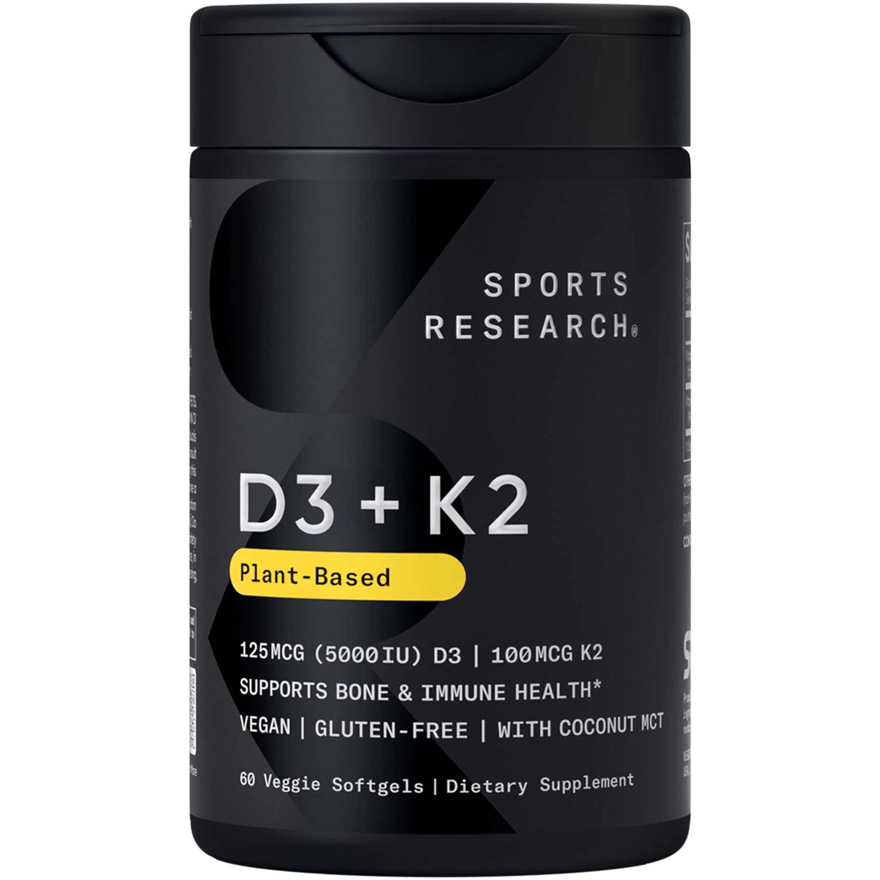 Sports Research® Vegan Vitamin D3 + K2 w/Coconut Oil, 60 Count Plantgels™ | Plan