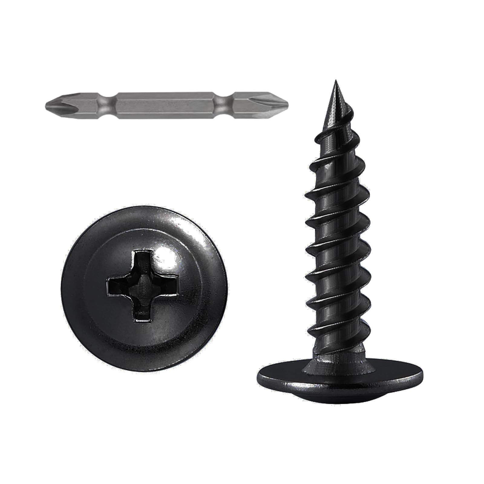 Wensilon (250 pcs)#8×1" Black Truss Head Wood Screws Quick Metal Self Tapping Zi