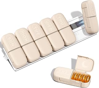 Daviky Magnetic Pill Organizer 2 Times a Day, Weekly AM PM Pill Case, Pill Box 7 Day with Magnets and Stand, Large Medicine Organizer for Medication, Vitamins and Supplements, Khaki