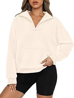 PRETTYGARDEN Felpa corta da donna a maniche lunghe con zip a un quarto 2025 autunno inverno casual con scollo a V pullover top con tasche
