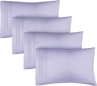 Queen Pillow Cases Set of 4 - Ultra Soft Cozy Pillowcase Covers - Lavender