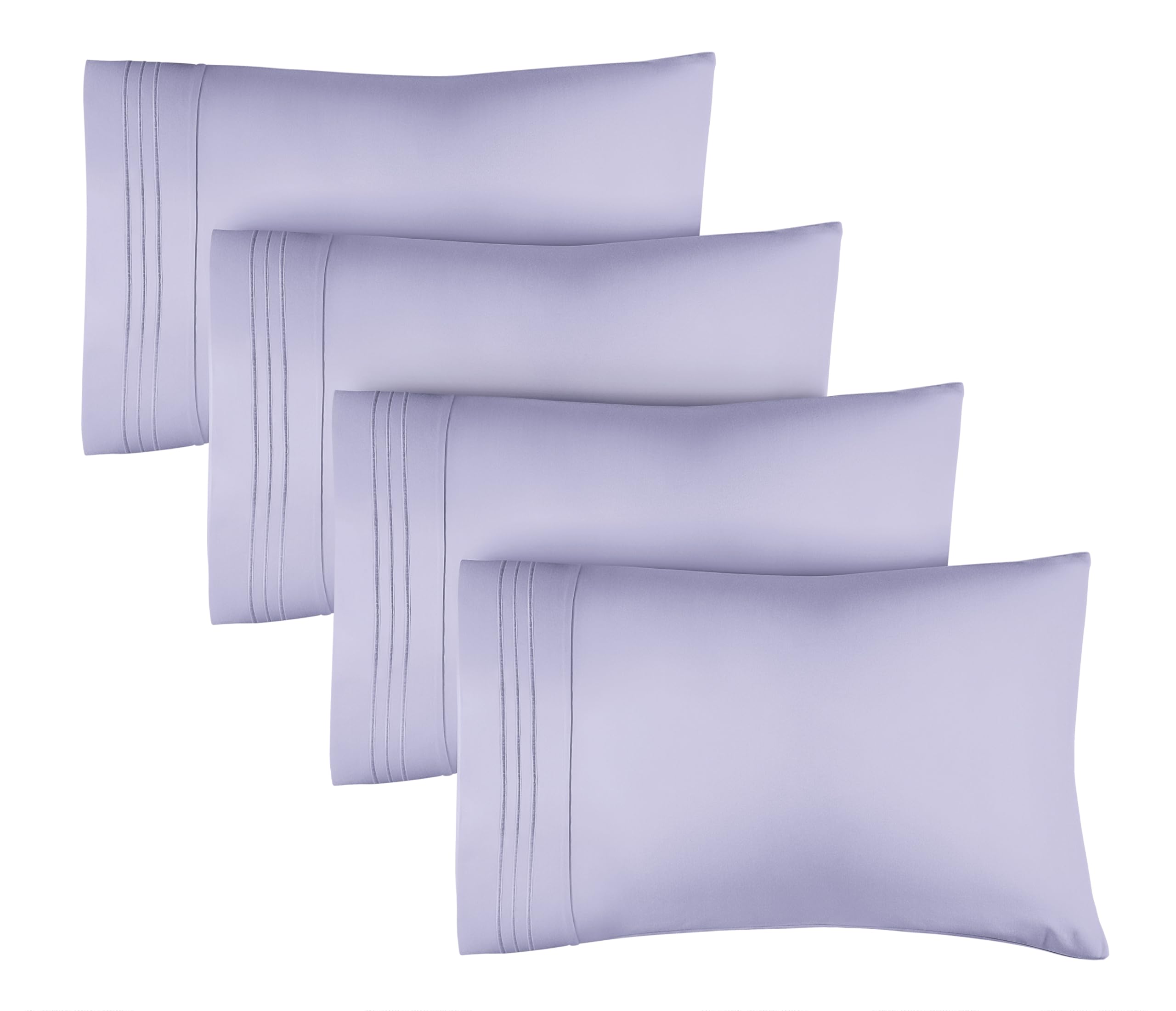 Queen Pillow Cases Set of 4 - Ultra Soft Cozy Pillowcase Covers - Lavender