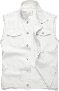 Denim Vest Men Lapel Sleeveless Slim Fit Retro Ripped Casual Jean Vest for Men's