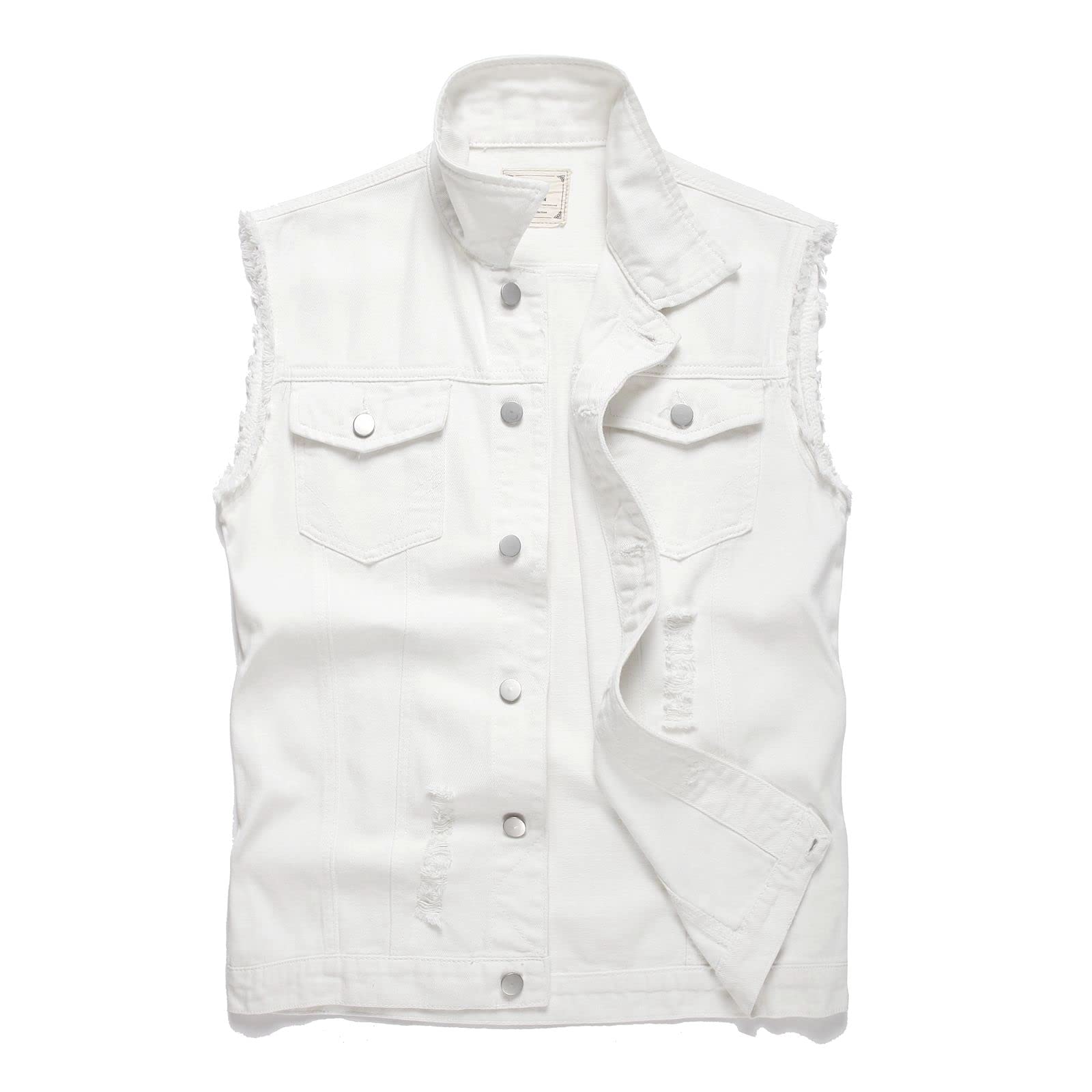 Denim Vest Men Lapel Sleeveless Slim Fit Retro Ripped Casual Jean Vest for Men's