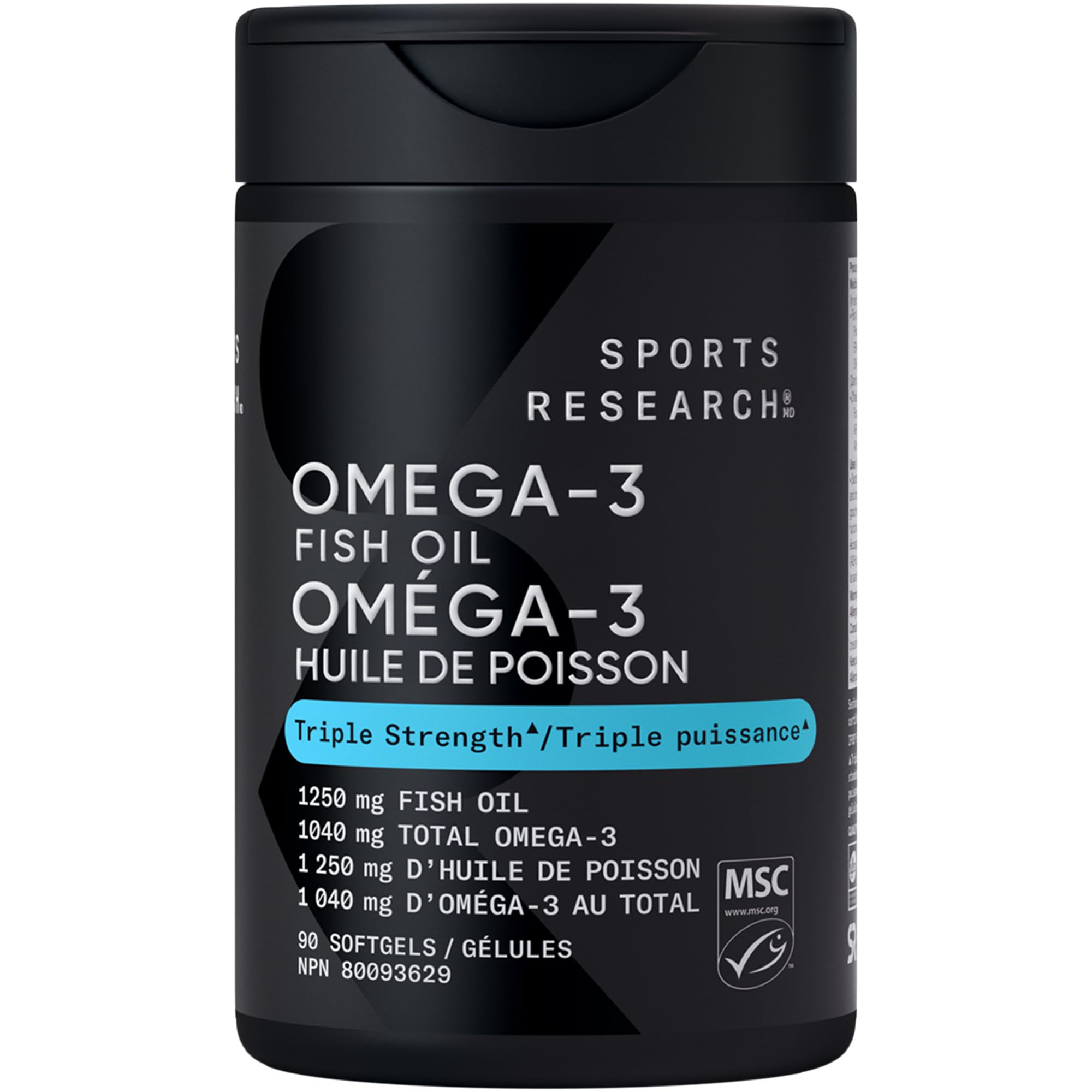 Sports Research® Omega-3 Fish Oil 1250mg from Wild Alaska Pollock, 90 Count | Al