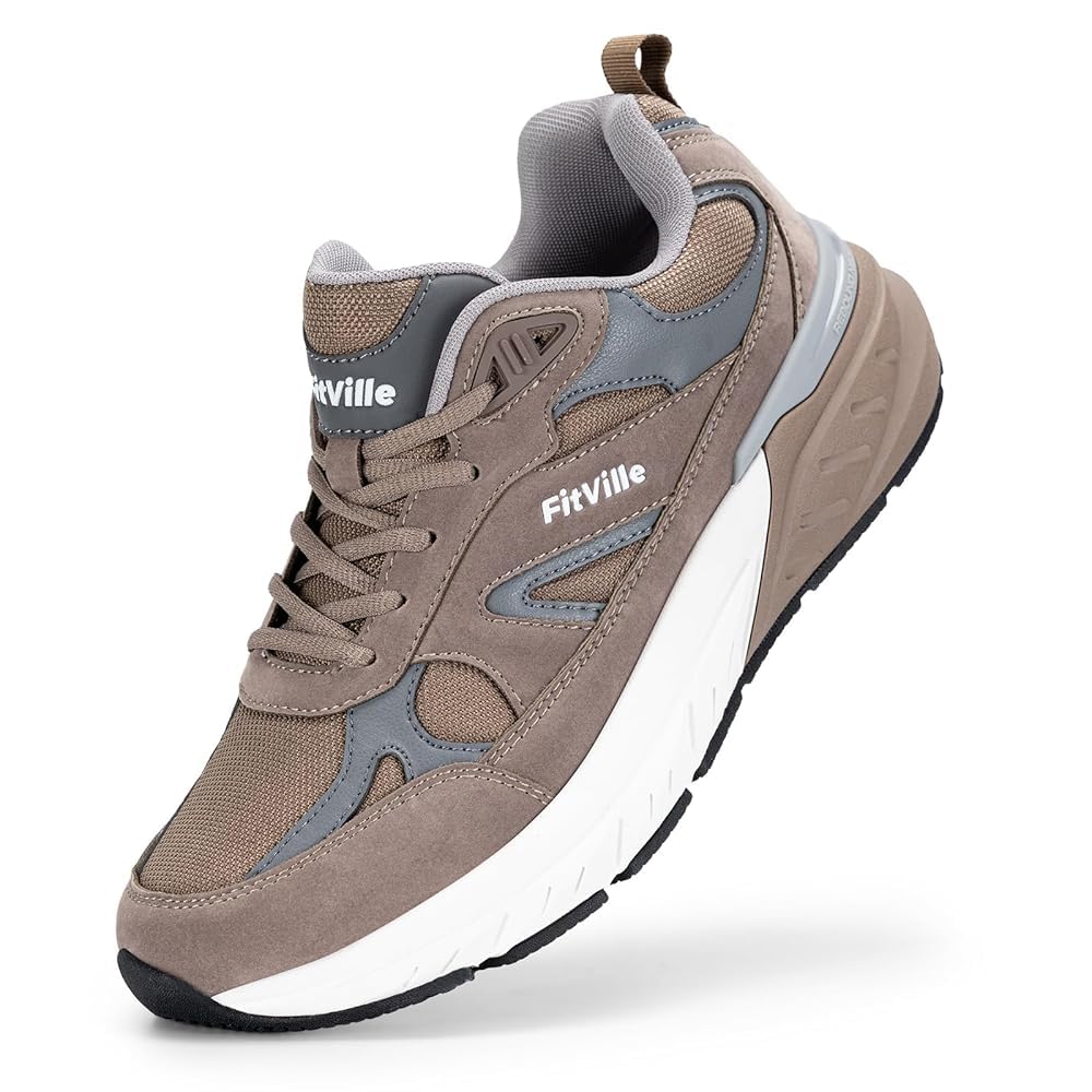 FitVille Mens Extra Wide Fit Trainers Walking Shoes with Arch Support High Rebou