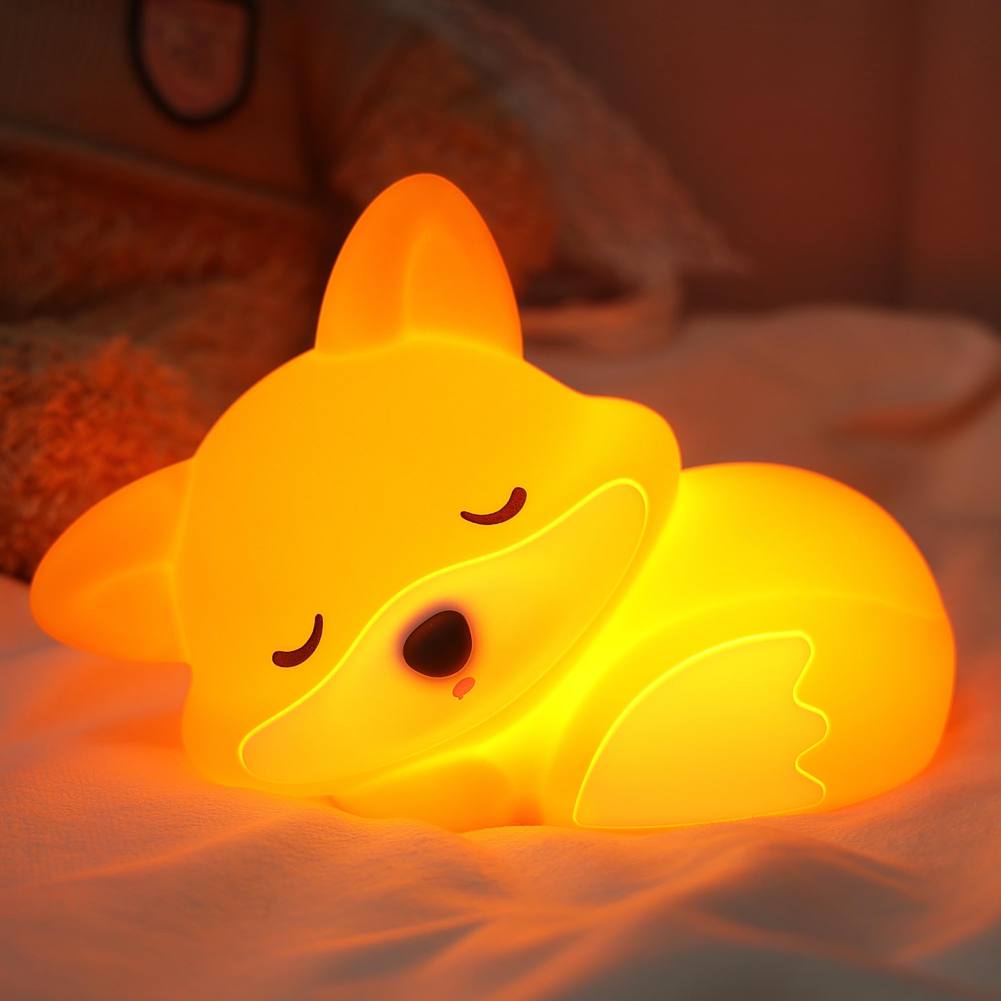 Lampeez Fox Night Light, Cute Fox Gifts for Kids, Soft Silicone Lamp Kids Nurser