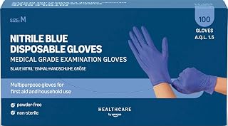 by Amazon Blue Nitrile Disposable Gloves, Powder Free, Latex Free, Size M, Pack of 100