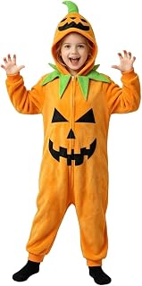 Kids Halloween Pumpkin Onesie Fleece Funny Jumpsuit Flannel Warm Bodysuit | Boys Girls Hooded Long Sleeve Outfit Plush Cute Party Romper Festival Jumpsuits