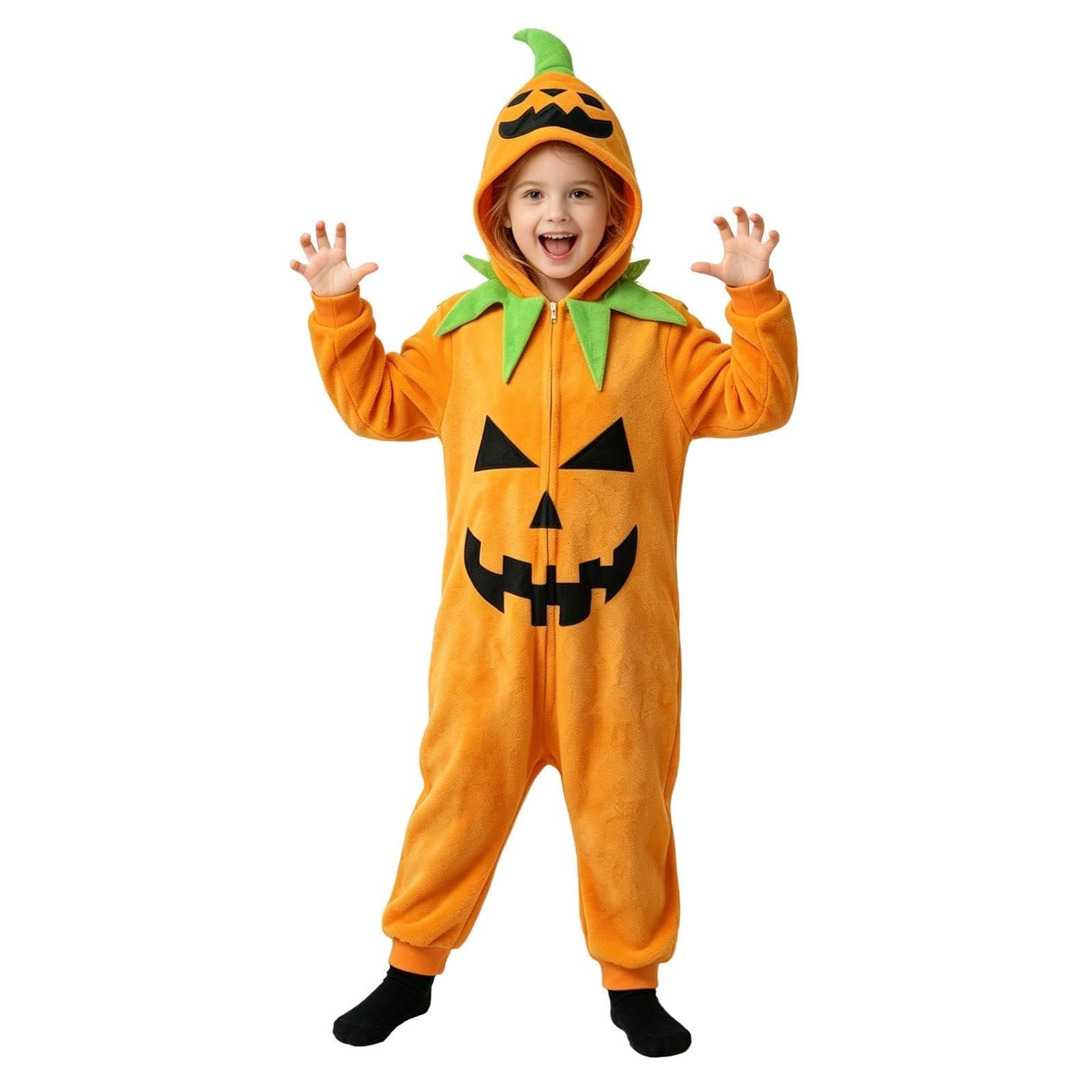 Kids Halloween Pumpkin Onesie Fleece Funny Jumpsuit Flannel Warm Bodysuit | Boys