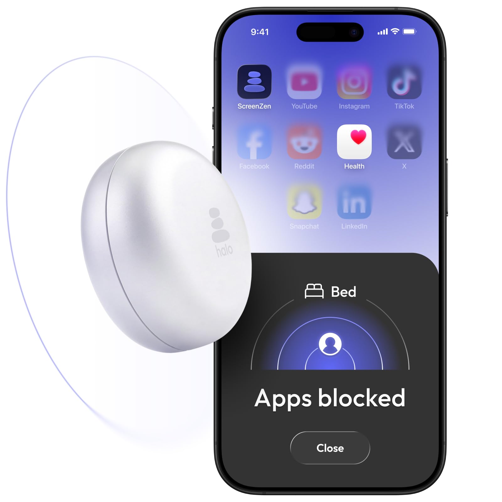 ScreenZen Halo - App Blocker & Reduce Screen Time | Stop Scrolling in Bed, Locat