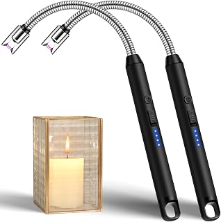 Electric Candle BBQ Lighter 2 Pack, Long Reach USB C Rechargeable Lighters for Candles Fireworks Incense, Electronic Arc Plasma Lighter Windproof Flameless, Gift for Women Mom