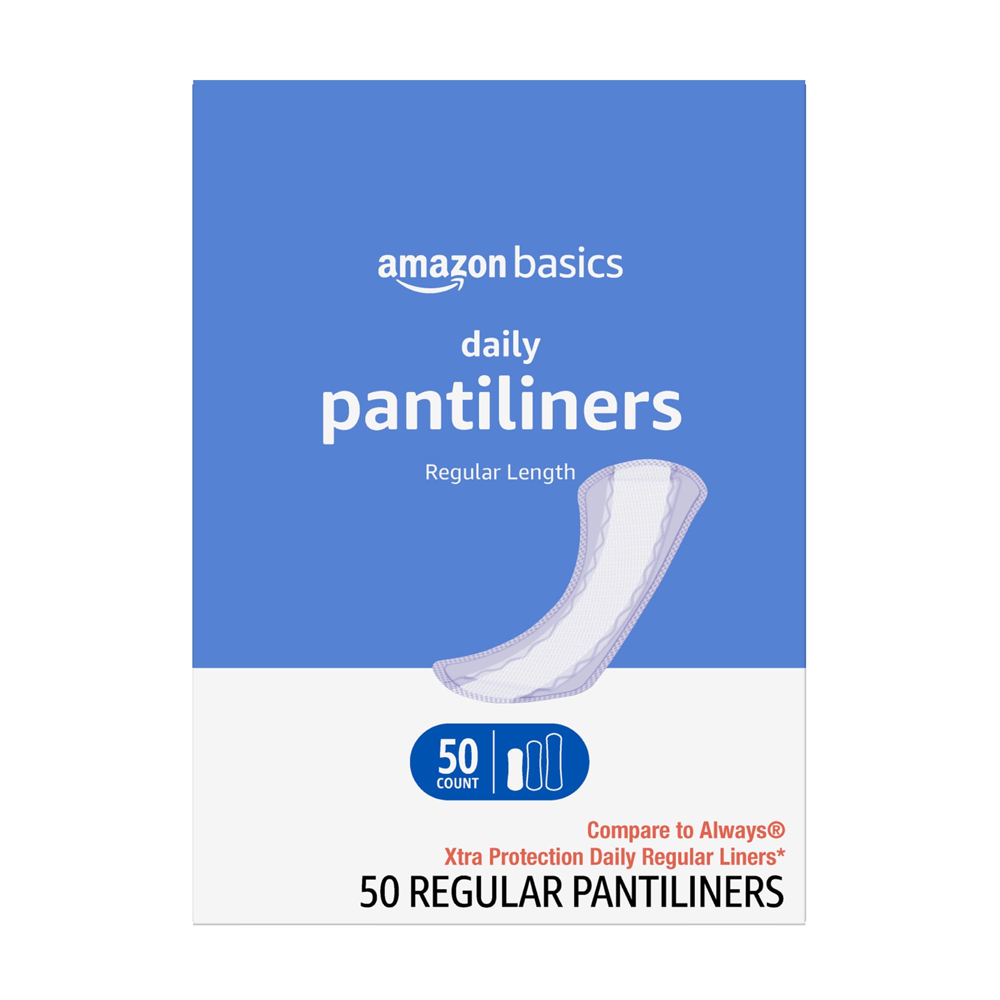 Amazon Basics Daily Pantiliner, Regular Length, Unscented, 50 Count, 1 Pack (Pre