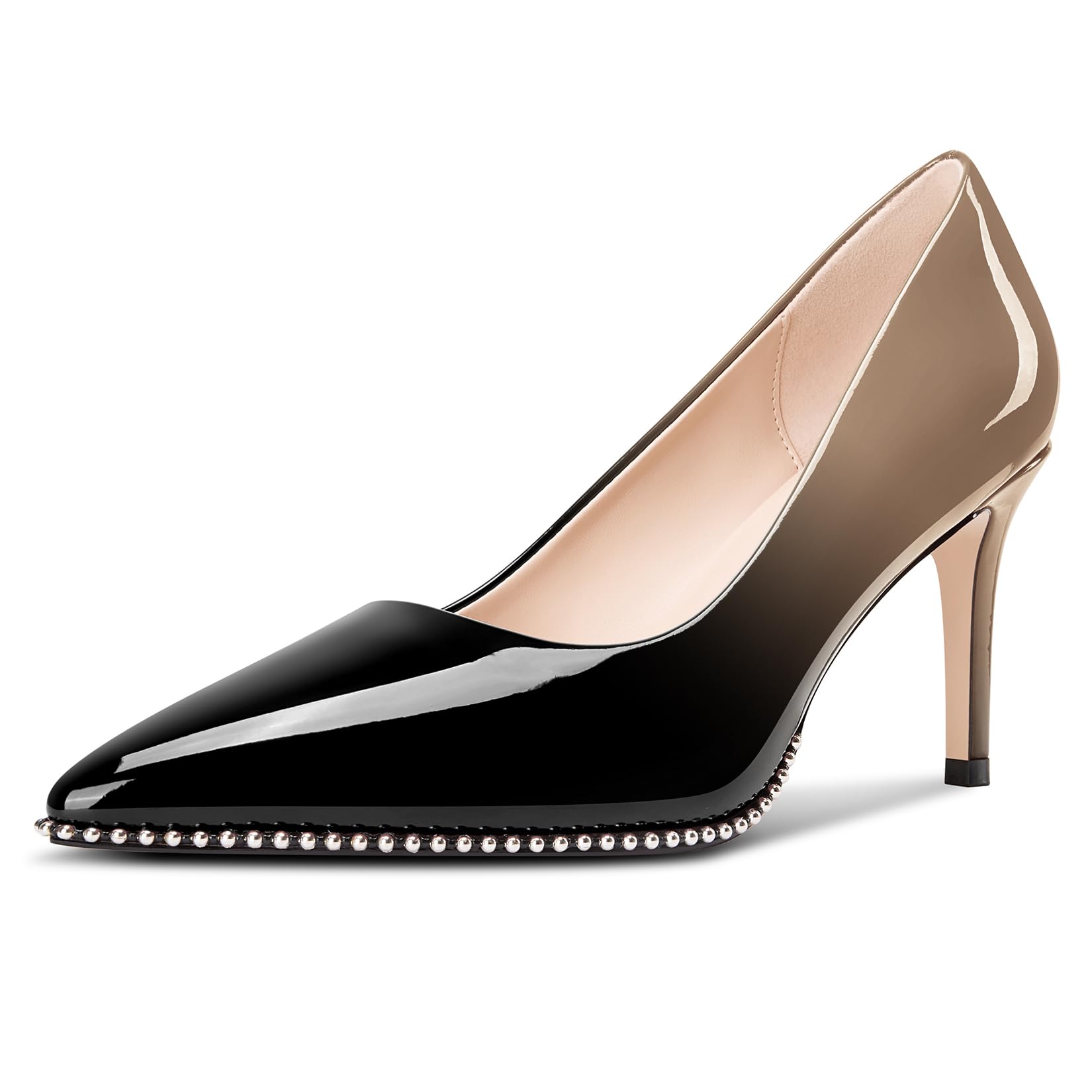 Castamere Women Beaded Pumps Pointed Toe Slip on Stiletto Mid Heels Basic Classi