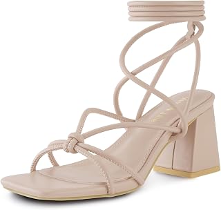 Shoe'N Tale Lace Up Heels Women Square Toe Sandals