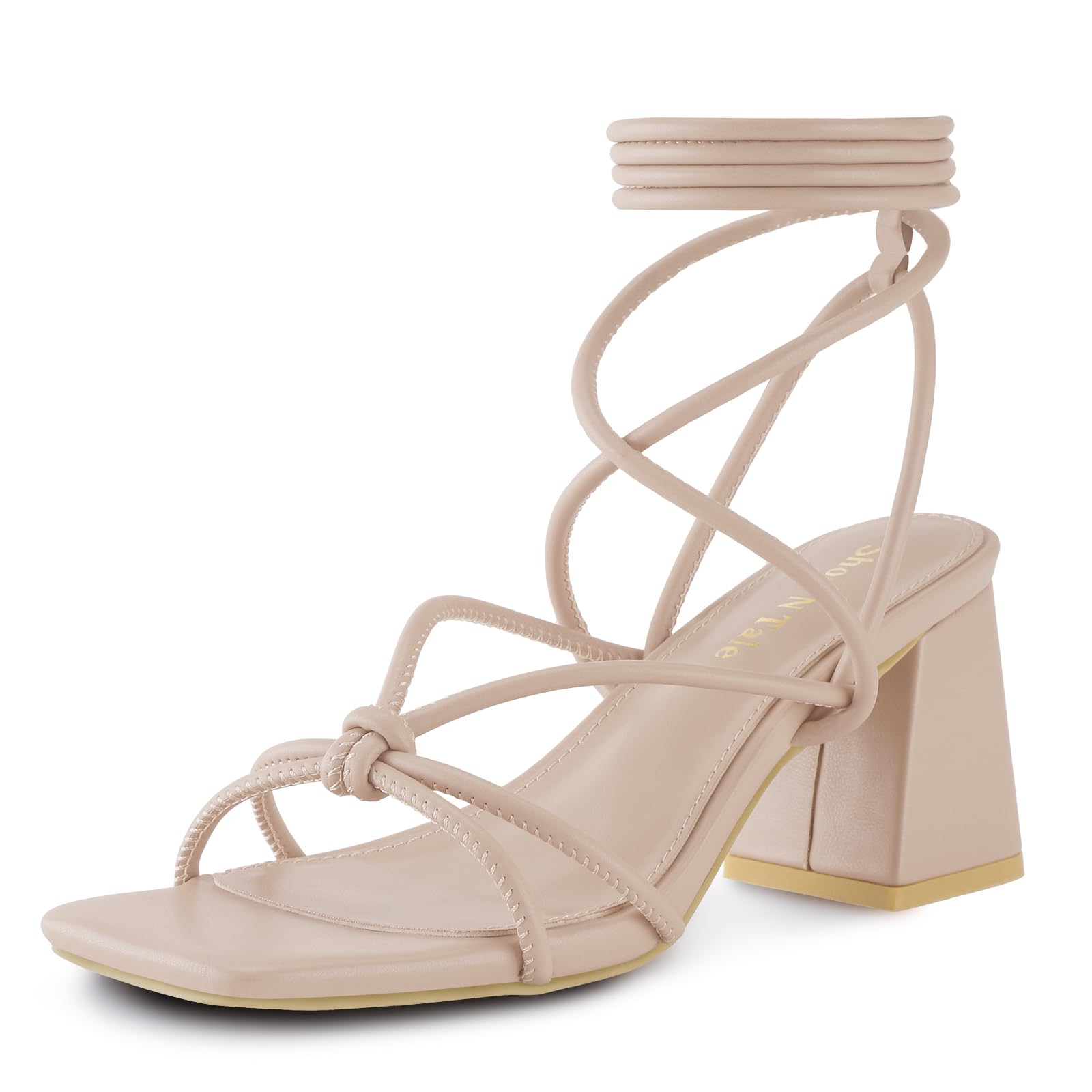 Shoe'N Tale Lace Up Heels Women Square Toe Sandals